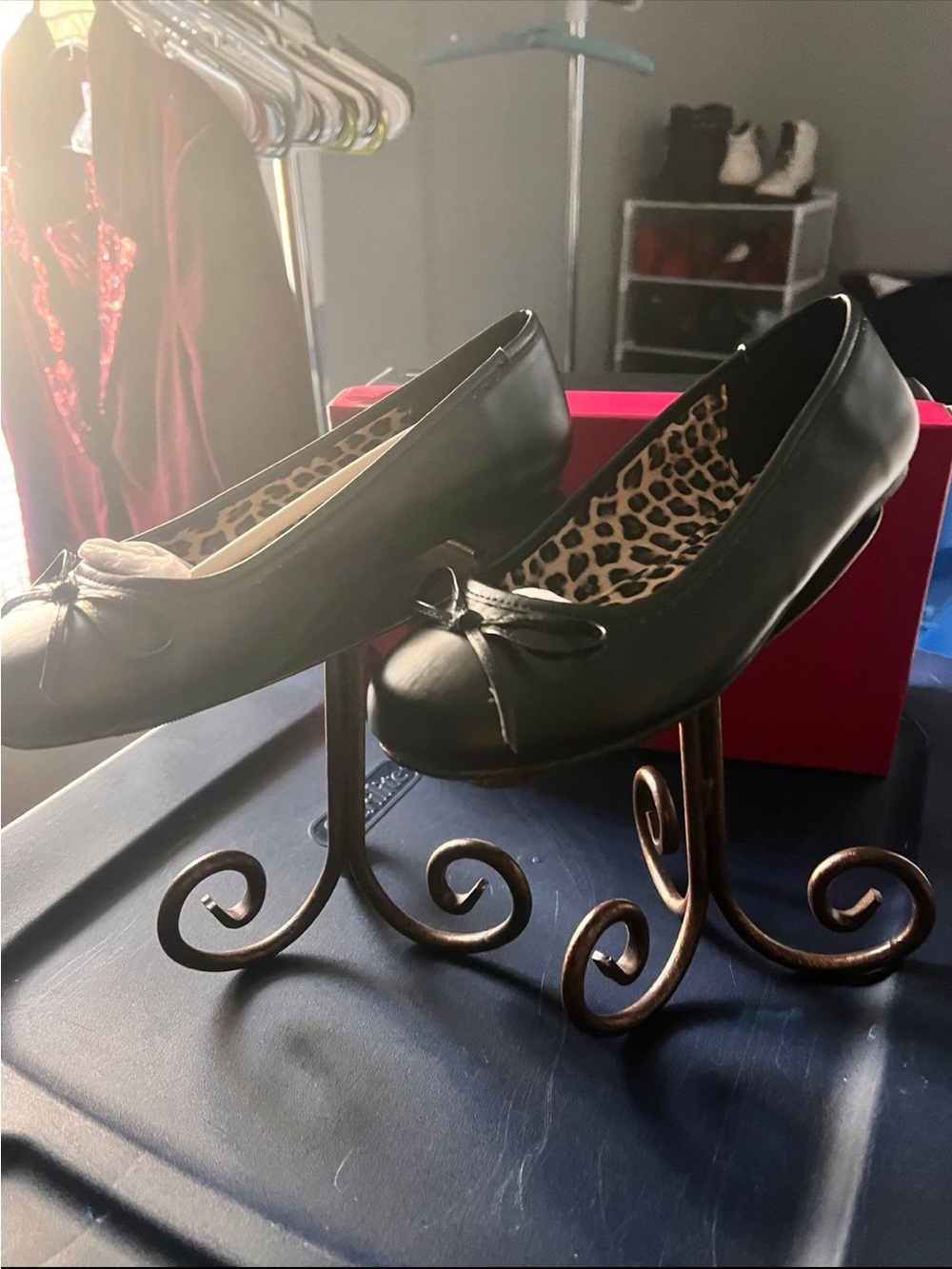 Pleaser Black Ballet Flats with Leopard-Print Lining Sizes 9,10,& 15